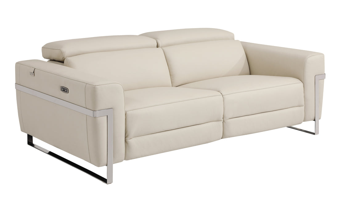 Top Grain Italian Leather Sofa With Power Recliner Beige Foam Leather