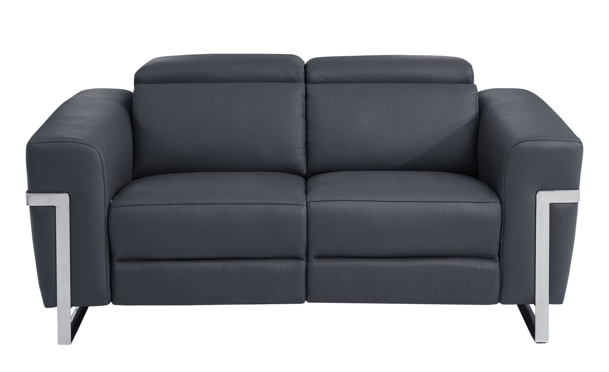 Top Grain Italian Leather Loveseat With Power Recliner Dark Grey Foam Leather