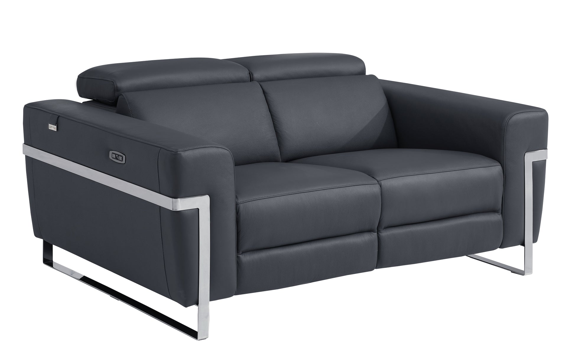 Top Grain Italian Leather Loveseat With Power Recliner Dark Grey Foam Leather