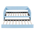 Upholstered Daybed Sofa Bed Twin Size With Trundle Bed And Wood Slat, Light Blue Light Blue Upholstered