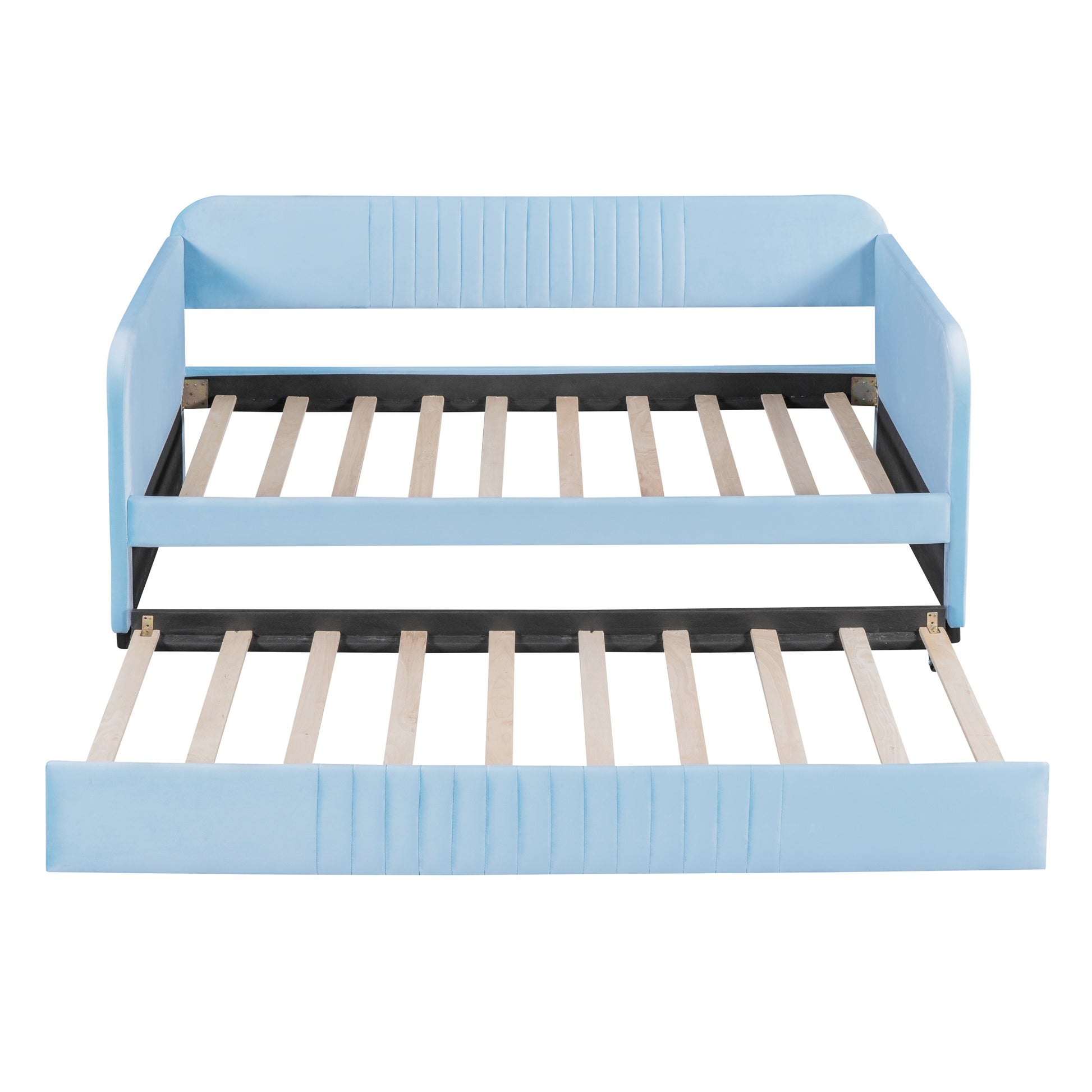 Upholstered Daybed Sofa Bed Twin Size With Trundle Bed And Wood Slat, Light Blue Light Blue Upholstered