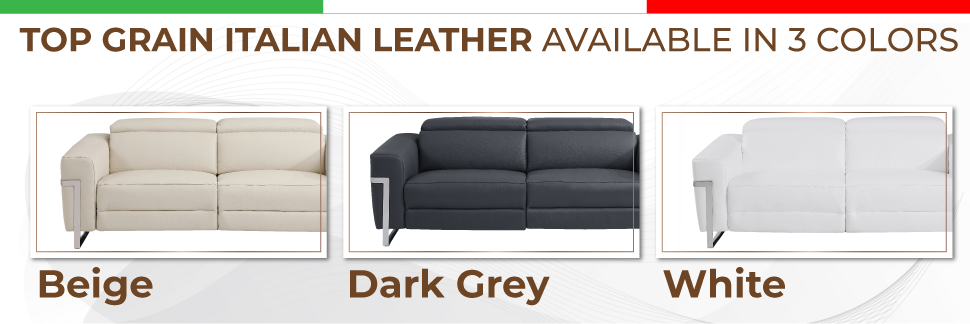 Top Grain Italian Leather Loveseat With Power Recliner Dark Grey Foam Leather