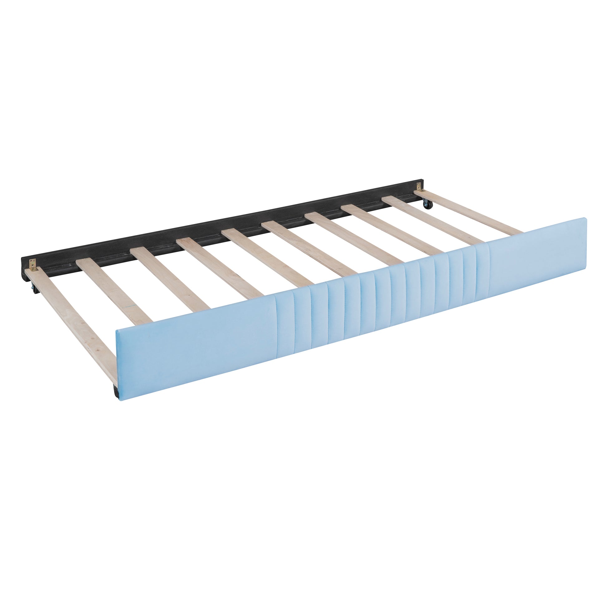 Upholstered Daybed Sofa Bed Twin Size With Trundle Bed And Wood Slat, Light Blue Light Blue Upholstered