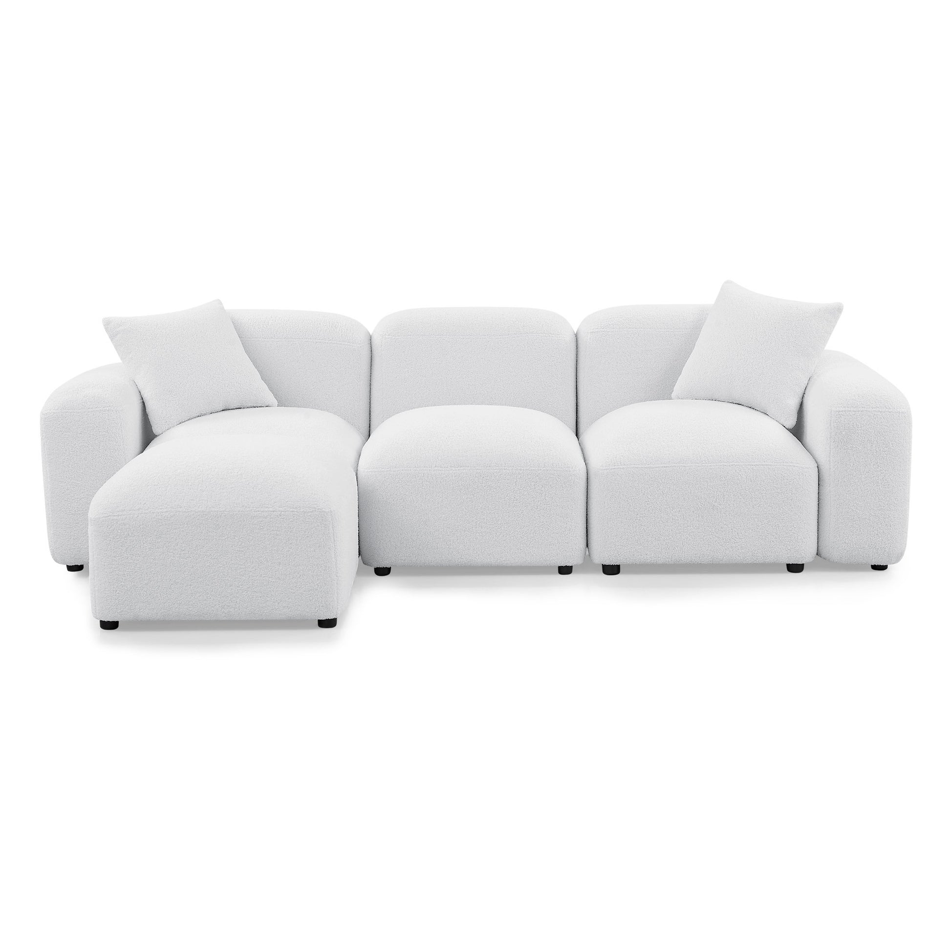 L Shape Modular Sectional Sofa, Diy Combination,Teddy Fabric,White White Teddy Foam