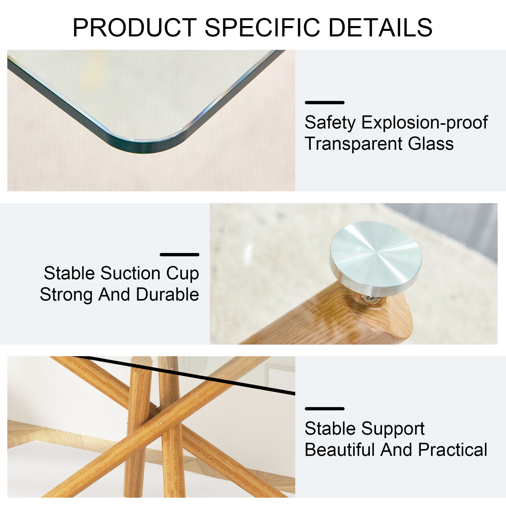 Large Modern Minimalist Rectangular Glass Dining Table For 6 8 With 0.39" Tempered Glass Tabletop And Wood Color Metal Legs, For Kitchen Dining Living Meeting Room Banquet Hall Transparent Glass