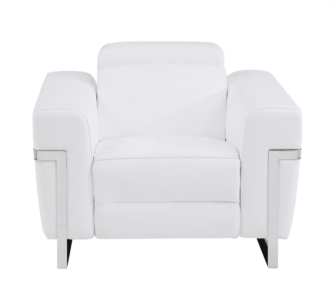 Top Grain Italian Leather Chair With Power Recliner White Foam Leather