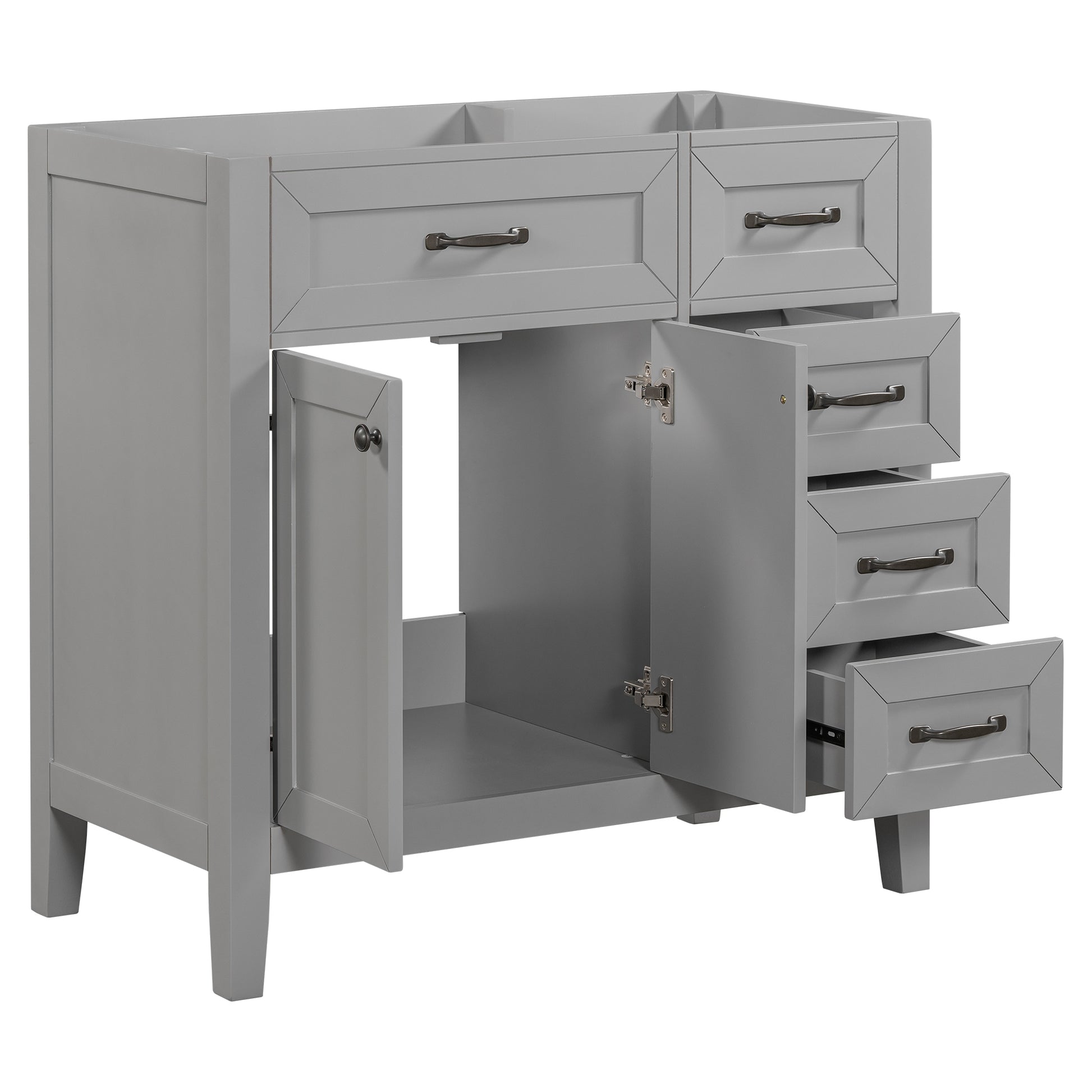 36" Bathroom Vanity Without Sink, Cabinet Base Only, Bathroom Cabinet With Drawers, Solid Frame And Mdf Board, Grey Grey Solid Wood Mdf