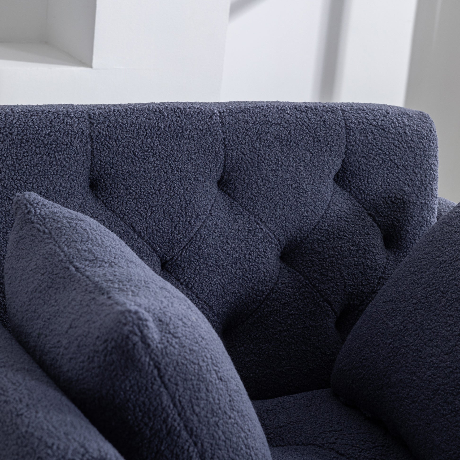 36.61'' Wide Modern Accent Chair With 3 Positions Adjustable Backrest, Tufted Chaise Lounge Chair, Single Recliner Armchair With Ottoman And Gold Legs For Living Room, Bedroom Navy Navy Foam Sherpa