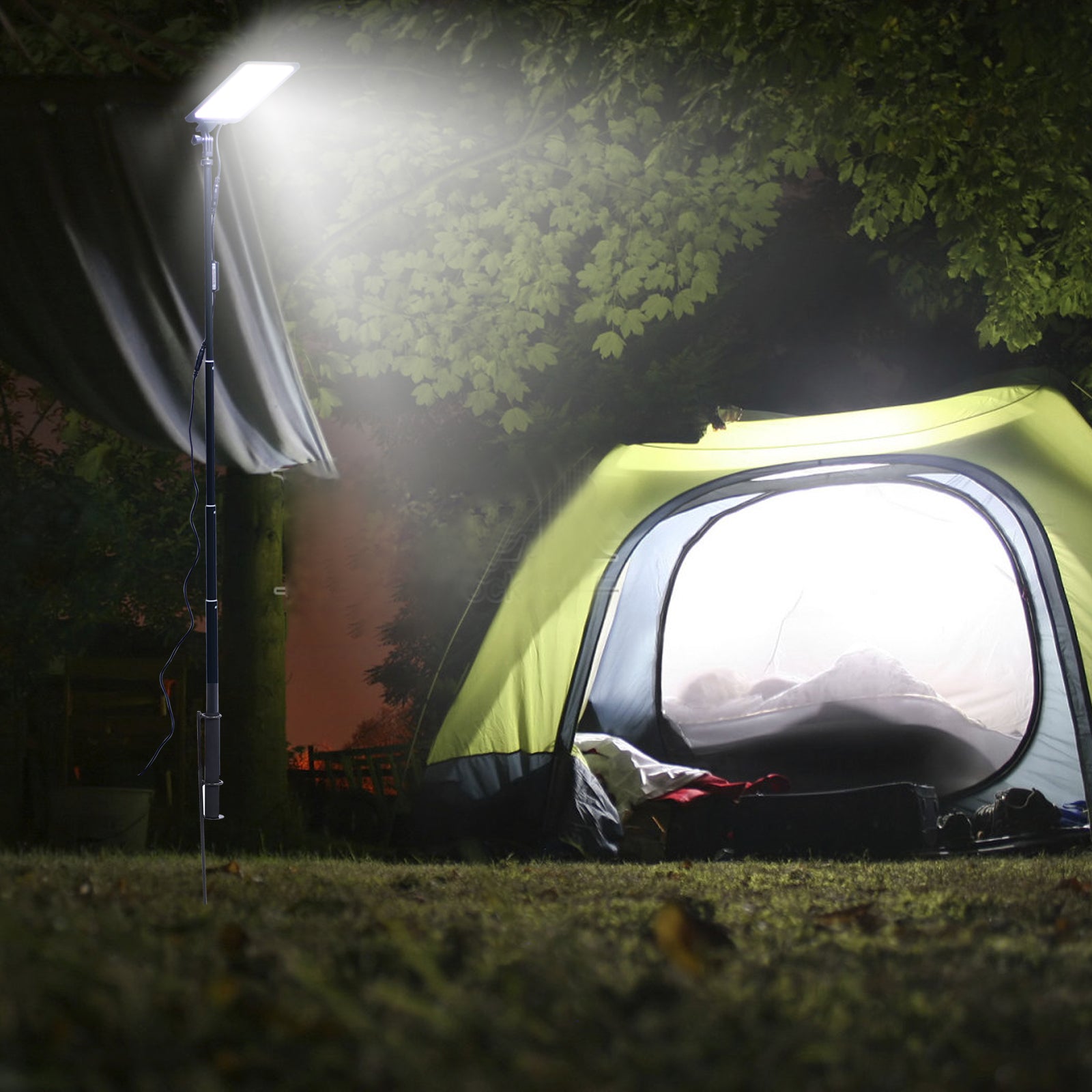 Led Camping Light, 12V 10000 Lumen Super Bright Portable Outdoor Lights With Telescoping Pole Suction Cup Magnetic Base, Flood Lamp For Outdoors Camp, Fishing, Picnic, Bbq, Power Failure Black Metal