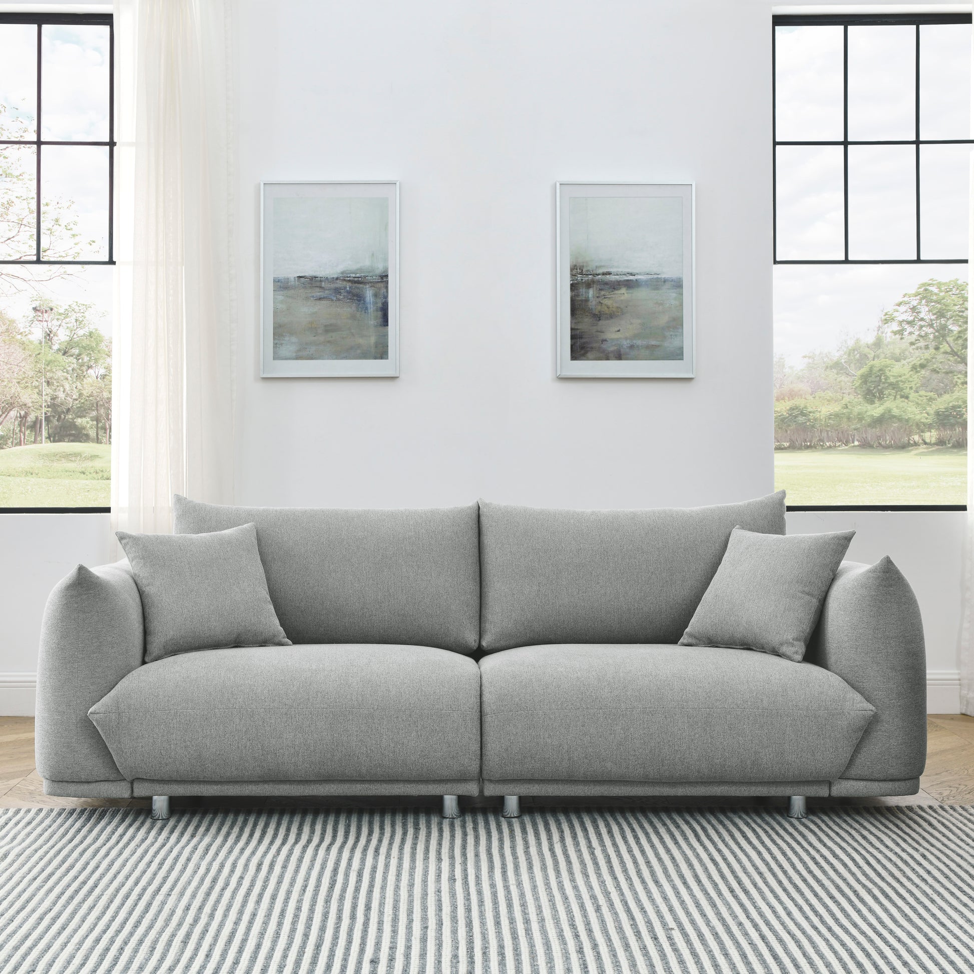 Modern Couch For Living Room Sofa,Solid Wood Frame And Stable Metal Legs, 2 Pillows, Sofa Furniture For Apartment Grey Polyester Wood Primary Living Space Foam Fabric 3 Seat