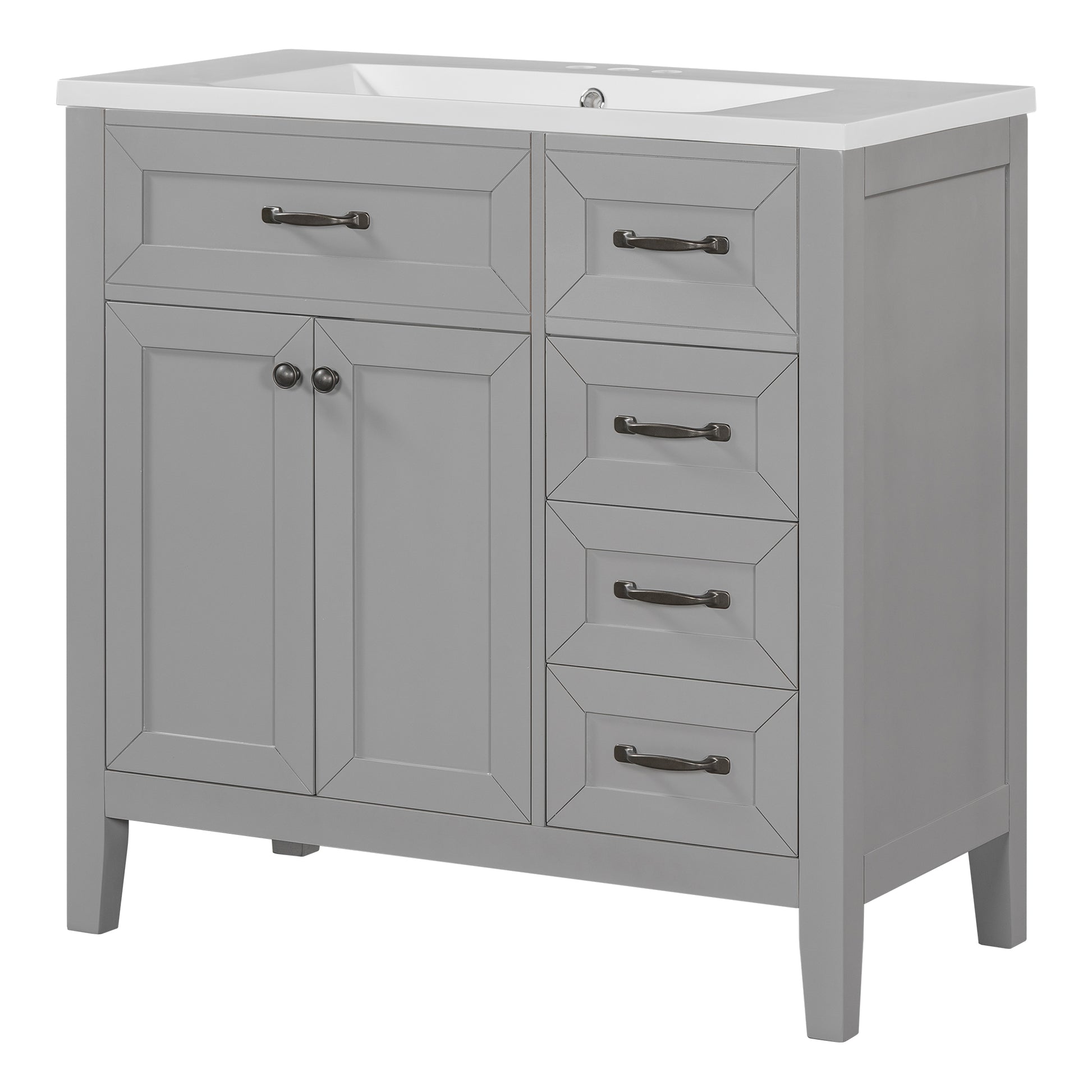 36" Bathroom Vanity With Sink Combo, Bathroom Cabinet With Drawers, Solid Frame And Mdf Board, Grey Grey Solid Wood Mdf