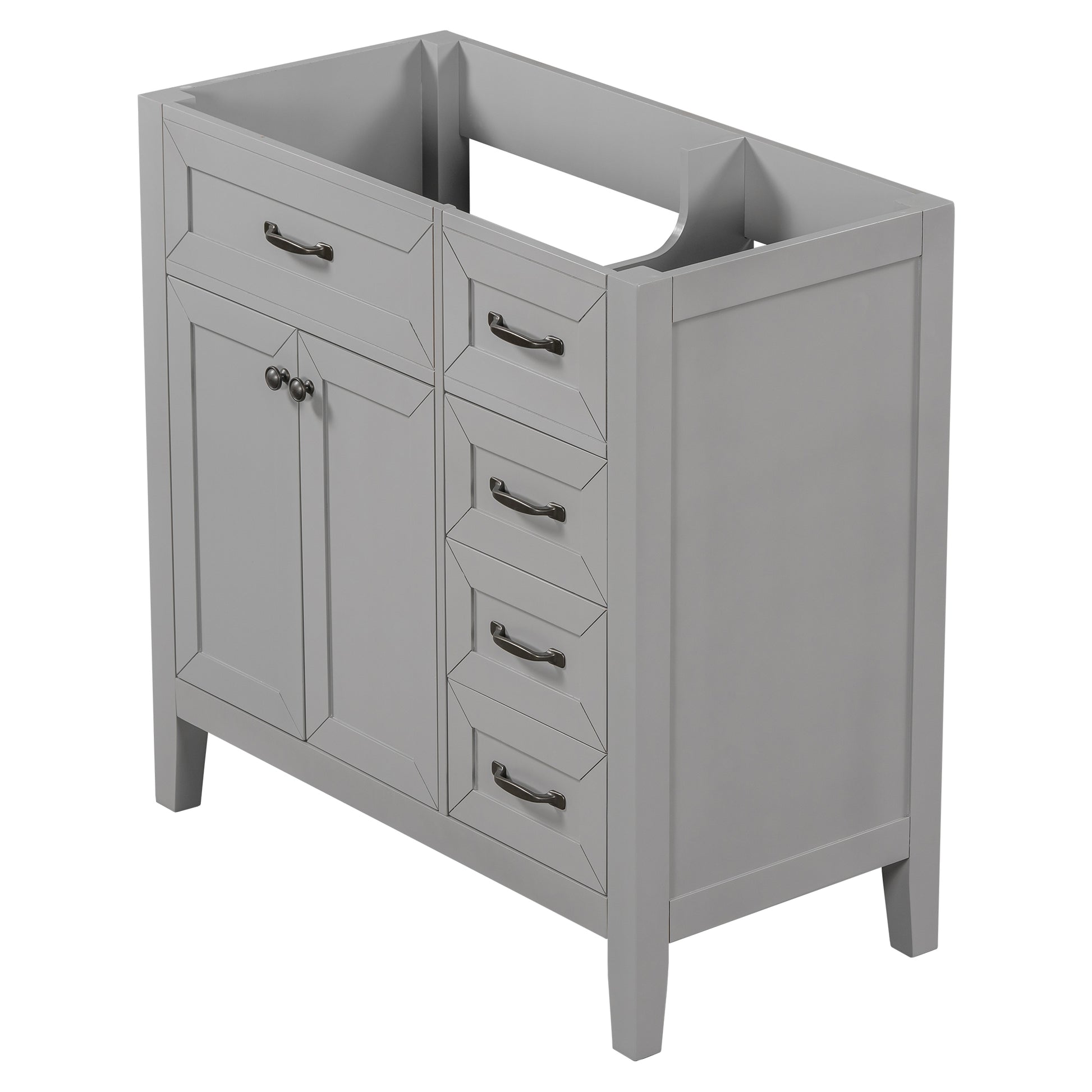 36" Bathroom Vanity Without Sink, Cabinet Base Only, Bathroom Cabinet With Drawers, Solid Frame And Mdf Board, Grey Grey Solid Wood Mdf