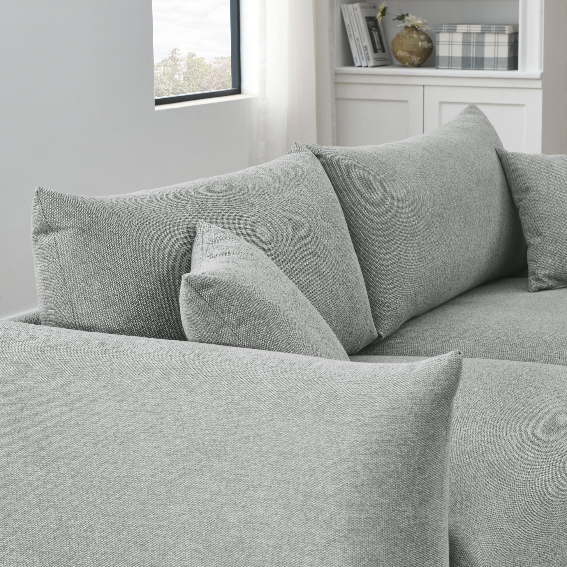 Modern Couch For Living Room Sofa,Solid Wood Frame And Stable Metal Legs, 2 Pillows, Sofa Furniture For Apartment Grey Polyester Wood Primary Living Space Foam Fabric 3 Seat