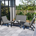 4 Piece V Shaped Seats Set, Acacia Solid Wood Outdoor Sofa, Garden Furniture, Outdoor Seating, Black And Gray Black Gray Acacia Wood