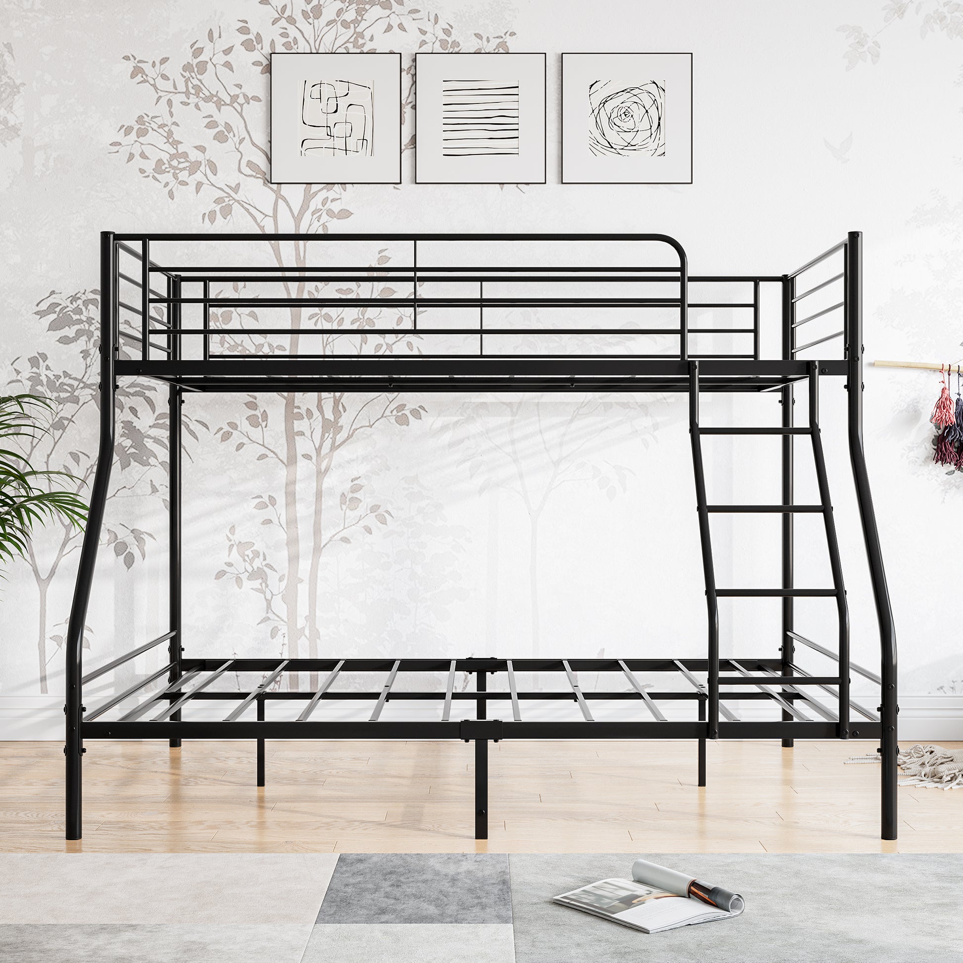 Heavy Duty Twin Over Full Metal Bunk Bed, Easy Assembly With Enhanced Upper Level Guardrail, Black Black Metal