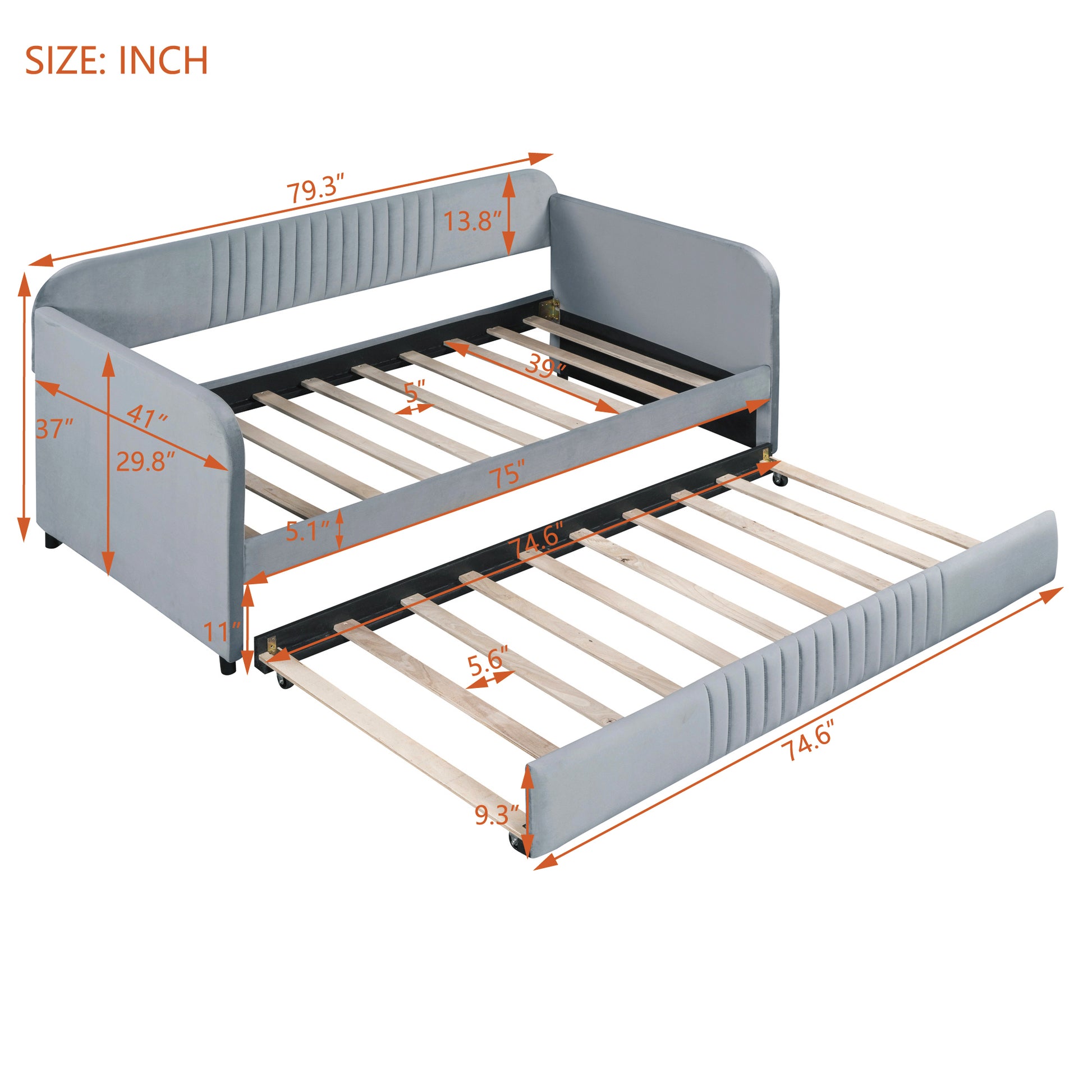 Upholstered Daybed Sofa Bed Twin Size With Trundle Bed And Wood Slat, Gray Gray Upholstered