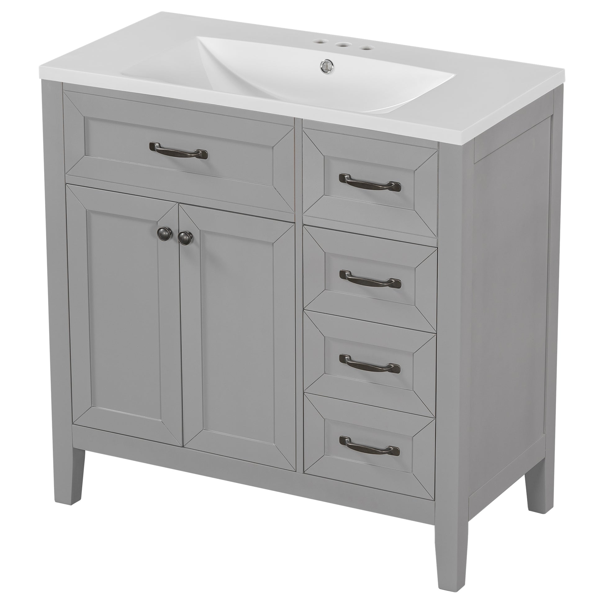 36" Bathroom Vanity With Sink Combo, Bathroom Cabinet With Drawers, Solid Frame And Mdf Board, Grey Grey Solid Wood Mdf