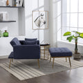 36.61'' Wide Modern Accent Chair With 3 Positions Adjustable Backrest, Tufted Chaise Lounge Chair, Single Recliner Armchair With Ottoman And Gold Legs For Living Room, Bedroom Navy Navy Foam Sherpa