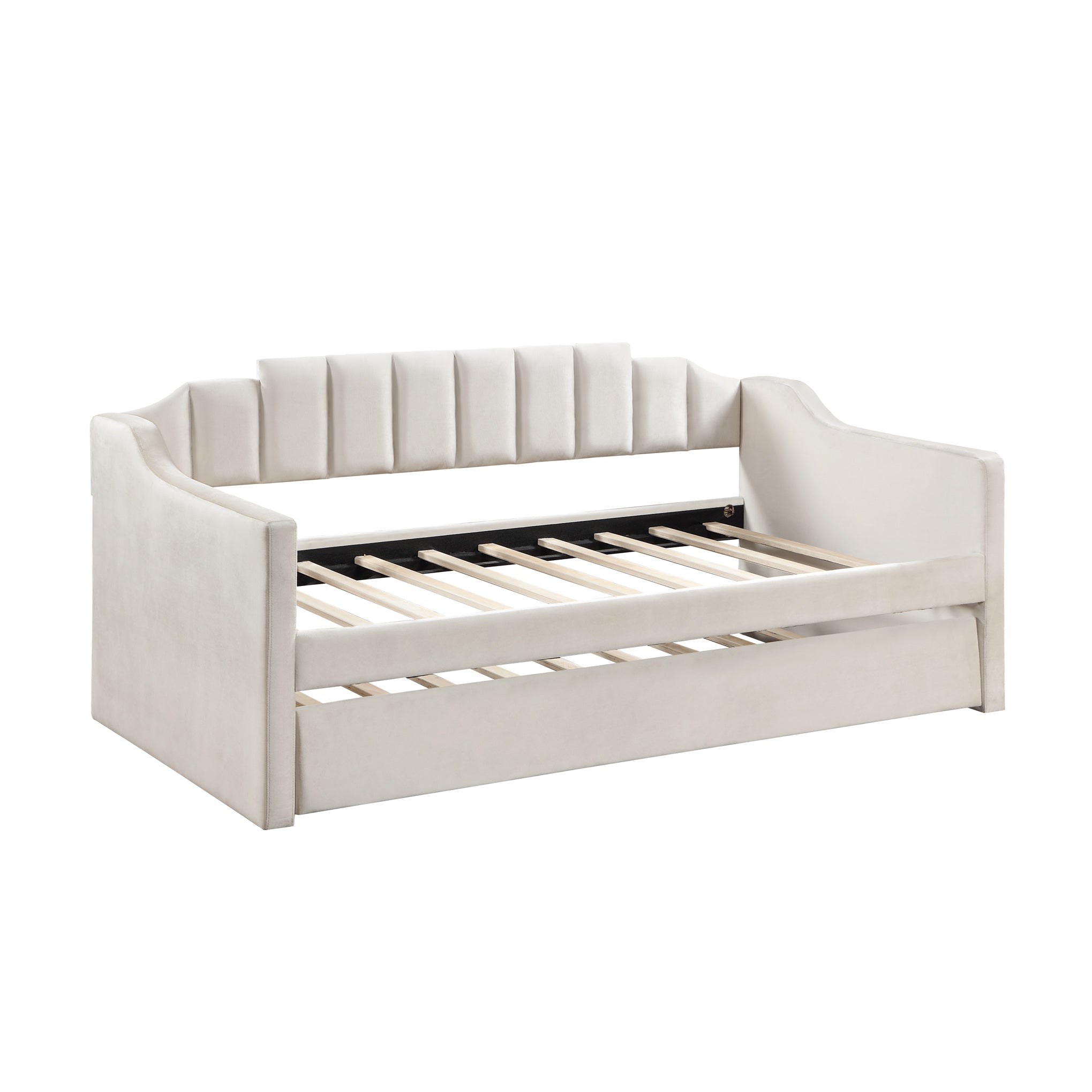 Velvet Daybed With Trundle Upholstered Tufted Sofa Bed, Both Twin Size, Beige Beige Solid Wood