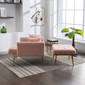36.61'' Wide Modern Accent Chair With 3 Positions Adjustable Backrest, Tufted Chaise Lounge Chair, Single Recliner Armchair With Ottoman And Gold Legs For Living Room, Bedroom Pink Pink Foam Sherpa