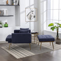 36.61'' Wide Modern Accent Chair With 3 Positions Adjustable Backrest, Tufted Chaise Lounge Chair, Single Recliner Armchair With Ottoman And Gold Legs For Living Room, Bedroom Navy Navy Foam Sherpa