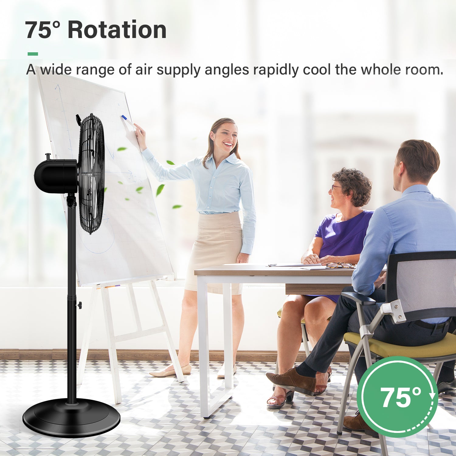 16 Inch High Velocity Stand Fan, Adjustable Heights, 75 Oscillating, Low Noise, Quality Made Fan With 3 Settings Speeds, Heavy Duty Metal For Industrial, Commercial, Residential, Color: Black Black Metal