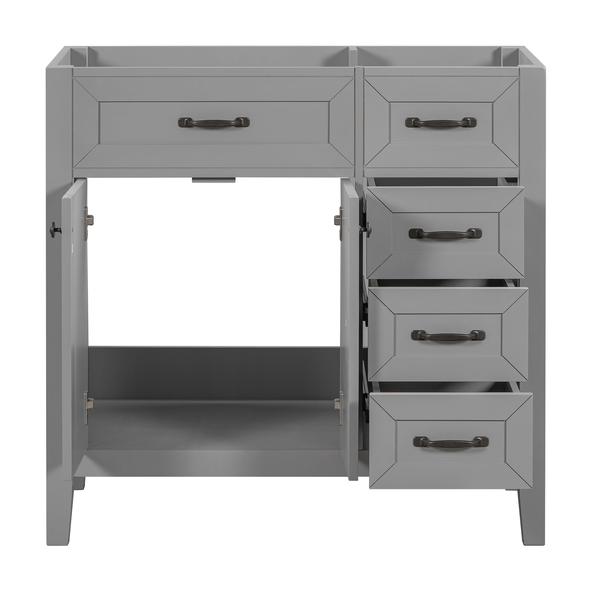 36" Bathroom Vanity Without Sink, Cabinet Base Only, Bathroom Cabinet With Drawers, Solid Frame And Mdf Board, Grey Grey Solid Wood Mdf