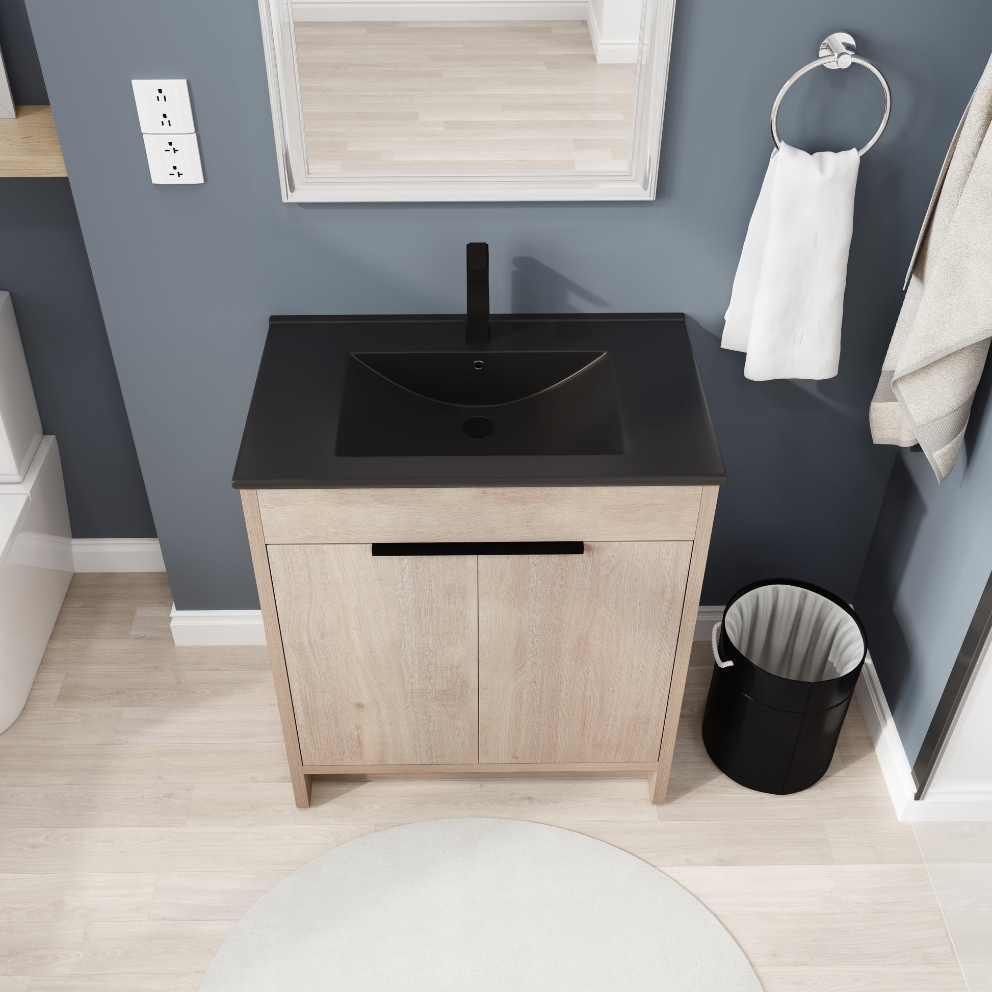 30 Inch Freestanding Bathroom Vanity With Black Ceramic Sink & 2 Soft Close Cabinet Doors Bvb02430Plo Bl9075Bk ,W1286S00019 Plain Light Oak 2 Bathroom Freestanding Modern Plywood