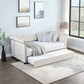Daybed With Trundle Upholstered Tufted Sofa Bed, With Beautiful Round Armset Design, Twin Size, Beige Beige Solid Wood