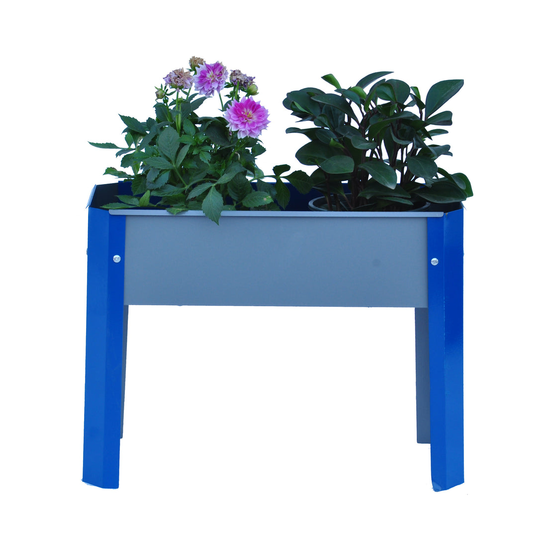 Elevated Garden Bed, Metal Elevated Outdoor Flowerpot Box, Suitable For Backyard And Terrace, Large Flowerpot, Suitable For Vegetable And Flower Gray Blue White Stripes Steel