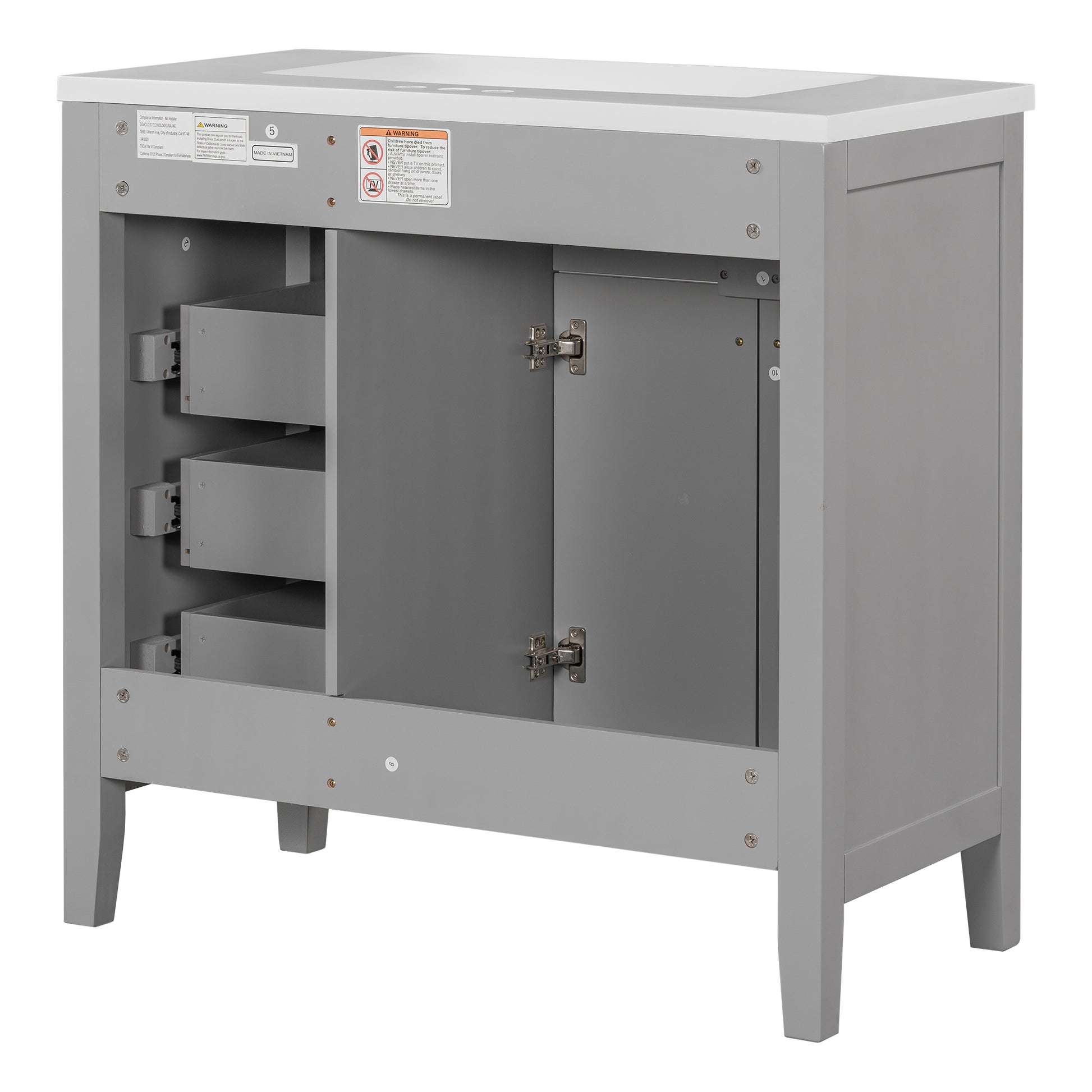 36" Bathroom Vanity With Sink Combo, Bathroom Cabinet With Drawers, Solid Frame And Mdf Board, Grey Old Sku:Jl000007Aae Grey Solid Wood Mdf