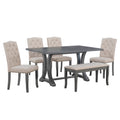 6 Piece Farmhouse Dining Table Set, Rectangular Trestle Table And 4 Upholstered Chairs & Bench For Dining Room Antique Gray Antique Gray Solid Wood