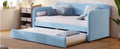 Upholstered Daybed Sofa Bed Twin Size With Trundle Bed And Wood Slat, Light Blue Light Blue Upholstered