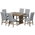 Mid Century Solid Wood 7 Piece Dining Table Set Extendable Kitchen Table Set With Upholstered Chairs And 12