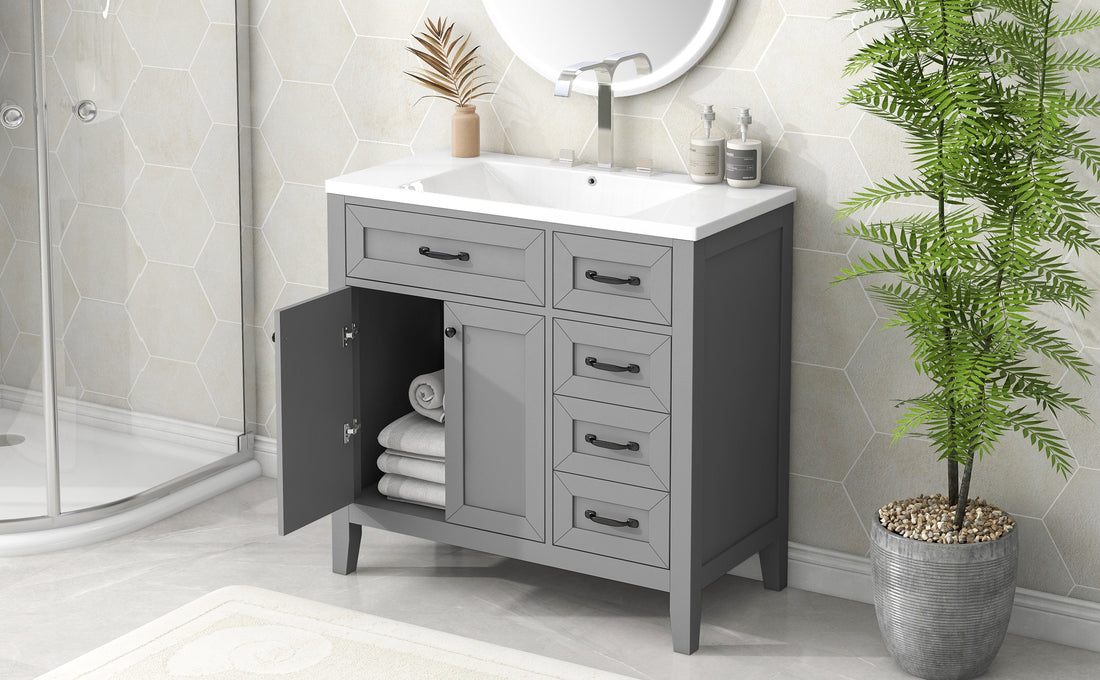 36" Bathroom Vanity With Sink Combo, Bathroom Cabinet With Drawers, Solid Frame And Mdf Board, Grey Old Sku:Jl000007Aae Grey Solid Wood Mdf