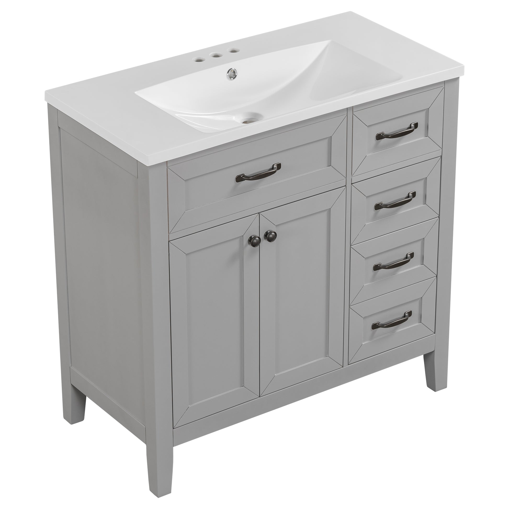 36" Bathroom Vanity With Sink Combo, Bathroom Cabinet With Drawers, Solid Frame And Mdf Board, Grey Grey Solid Wood Mdf