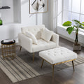 36.61'' Wide Modern Accent Chair With 3 Positions Adjustable Backrest, Tufted Chaise Lounge Chair, Single Recliner Armchair With Ottoman And Gold Legs For Living Room, Bedroom Ivory Ivory Foam Sherpa