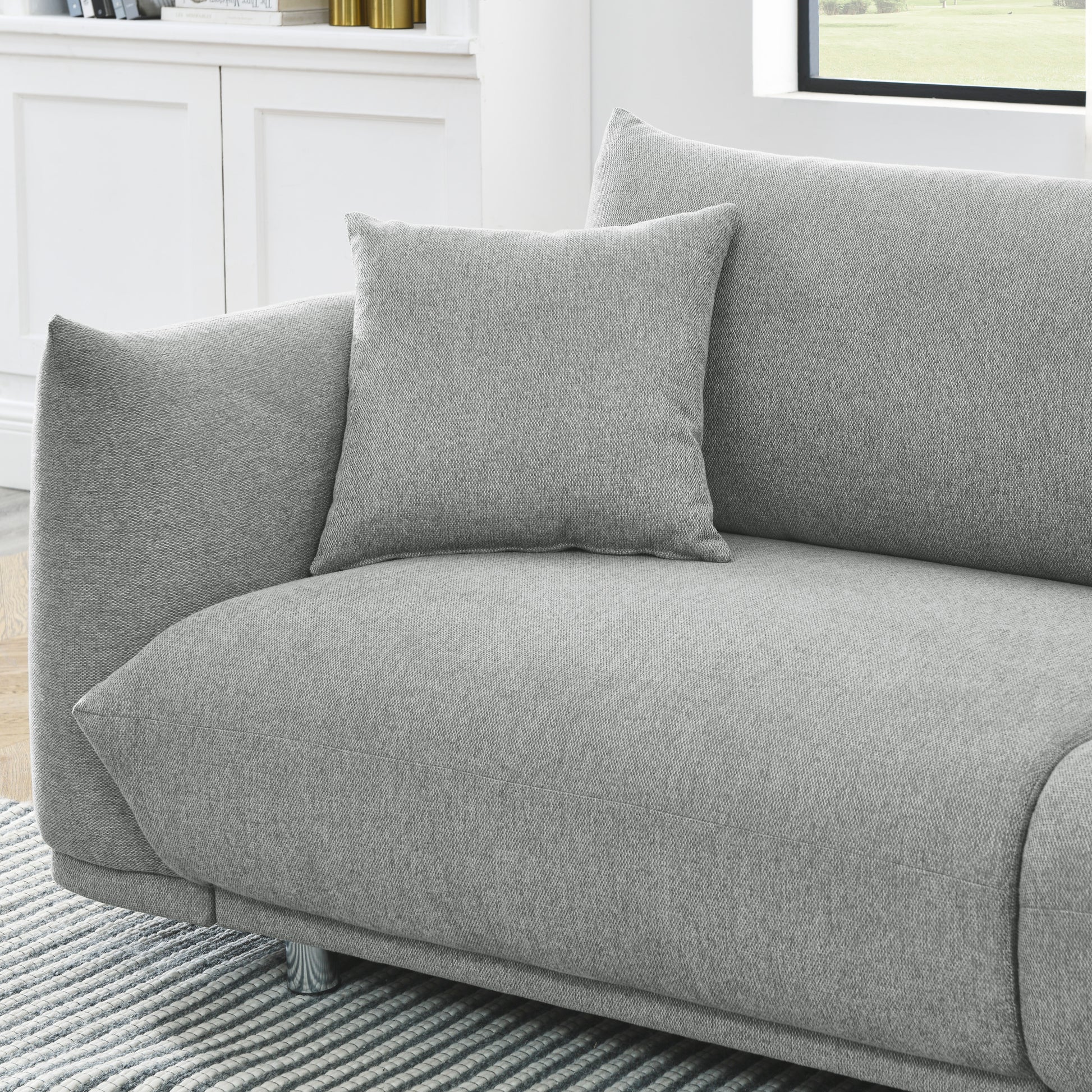 Modern Couch For Living Room Sofa,Solid Wood Frame And Stable Metal Legs, 2 Pillows, Sofa Furniture For Apartment Grey Polyester Wood Primary Living Space Foam Fabric 3 Seat