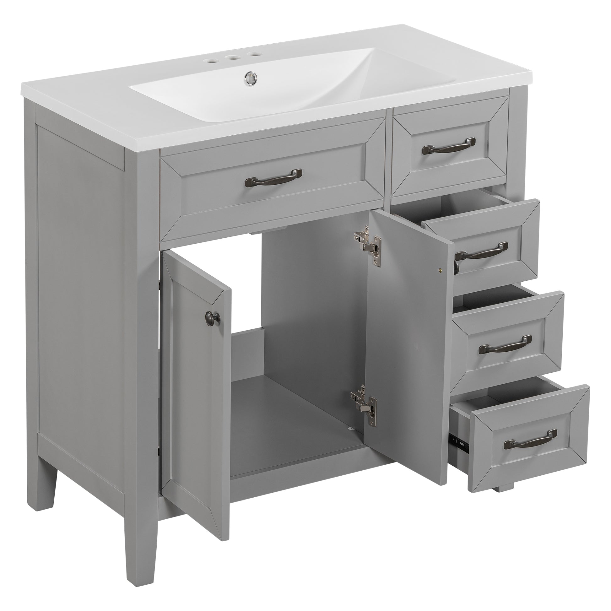 36" Bathroom Vanity With Sink Combo, Bathroom Cabinet With Drawers, Solid Frame And Mdf Board, Grey Old Sku:Jl000007Aae Grey Solid Wood Mdf