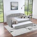 Velvet Daybed With Trundle Upholstered Tufted Sofa Bed, Both Twin Size, Grey Beige Solid Wood