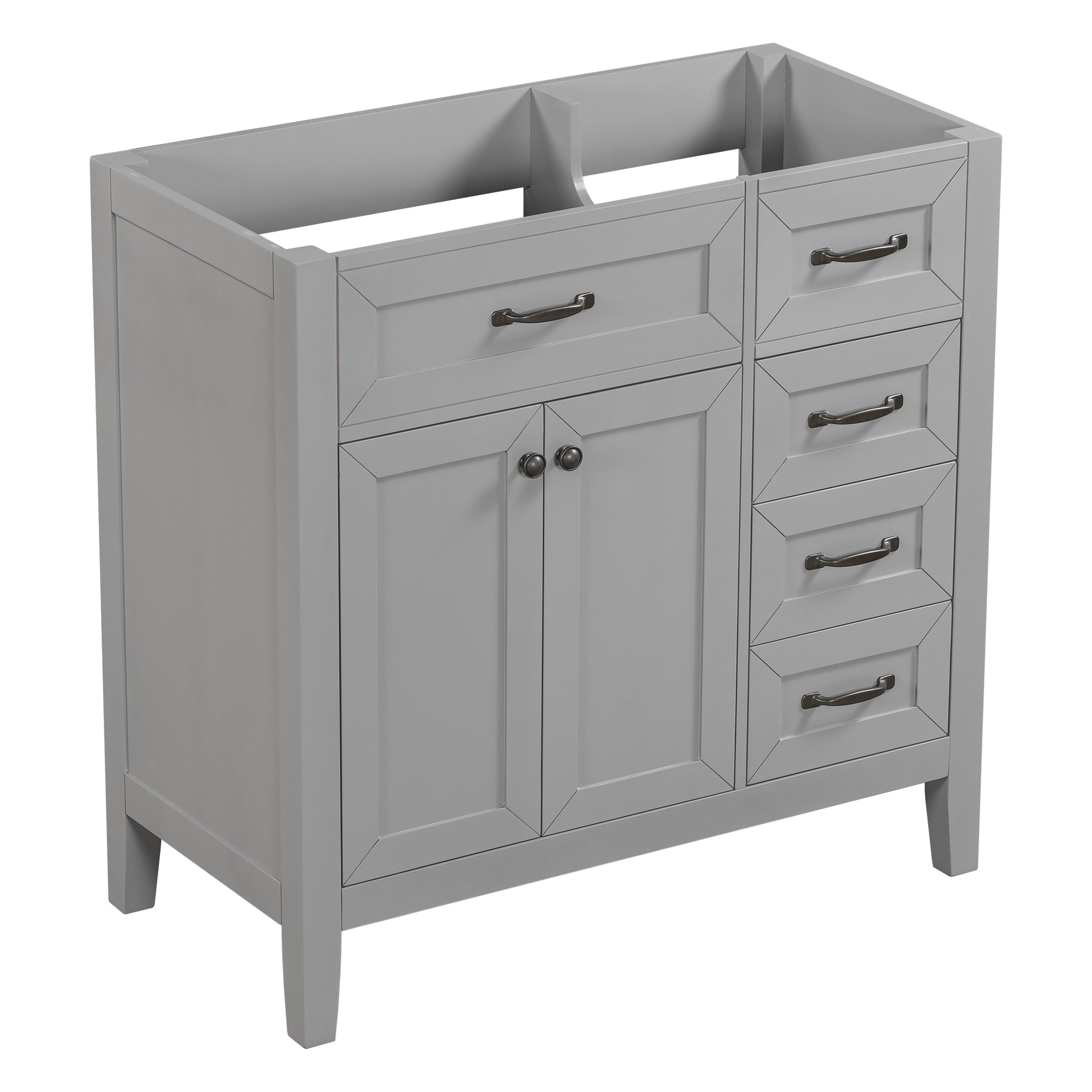 36" Bathroom Vanity Without Sink, Cabinet Base Only, Bathroom Cabinet With Drawers, Solid Frame And Mdf Board, Grey Grey Solid Wood Mdf