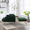 36.61'' Wide Modern Accent Chair With 3 Positions Adjustable Backrest, Tufted Chaise Lounge Chair, Single Recliner Armchair With Ottoman And Gold Legs For Living Room, Bedroom Green Green Foam Sherpa