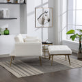 36.61'' Wide Modern Accent Chair With 3 Positions Adjustable Backrest, Tufted Chaise Lounge Chair, Single Recliner Armchair With Ottoman And Gold Legs For Living Room, Bedroom Ivory Ivory Foam Sherpa