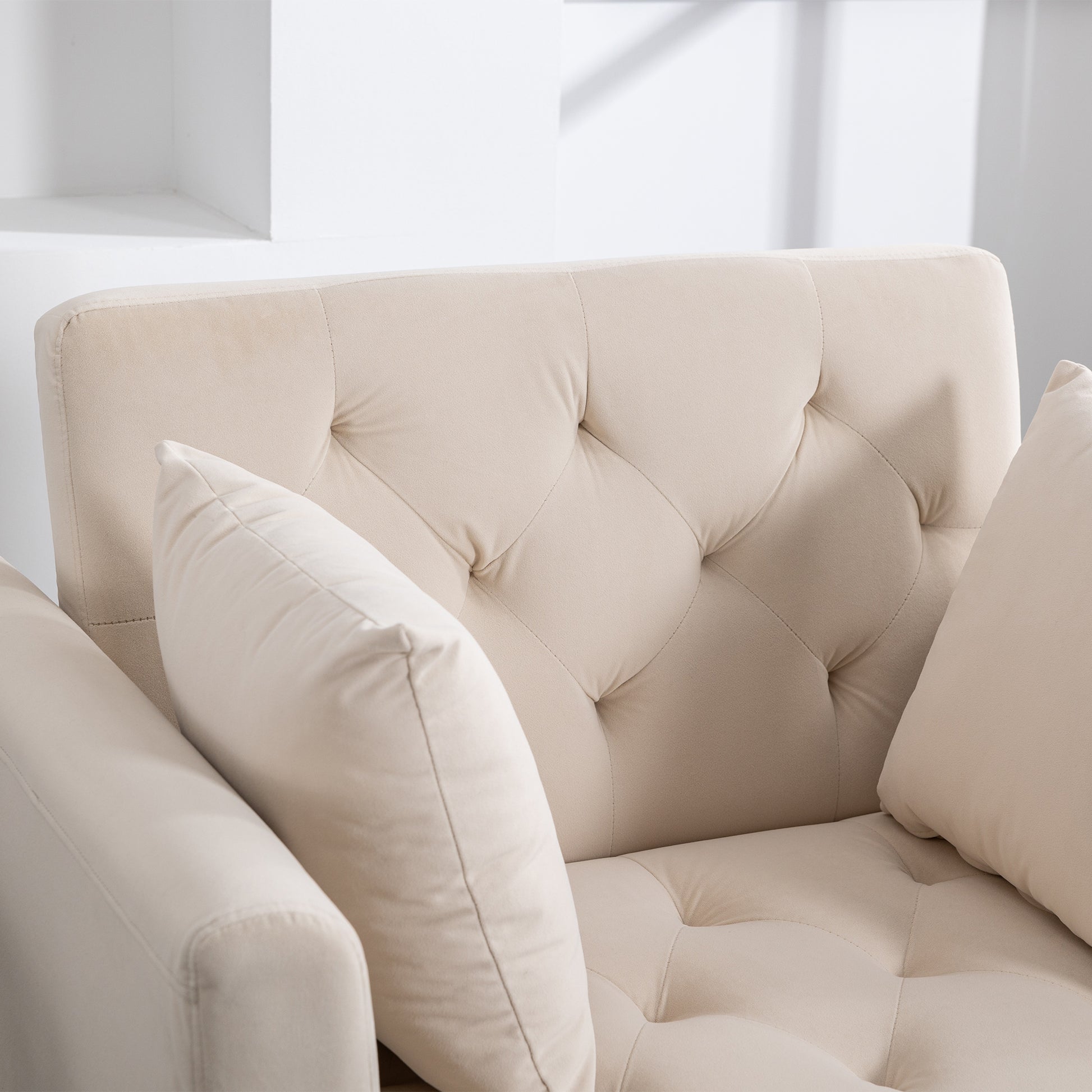 36.61'' Wide Modern Accent Chair With 3 Positions Adjustable Backrest, Tufted Chaise Lounge Chair, Single Recliner Armchair With Ottoman And Gold Legs For Living Room, Bedroom Beige Beige Foam Velvet