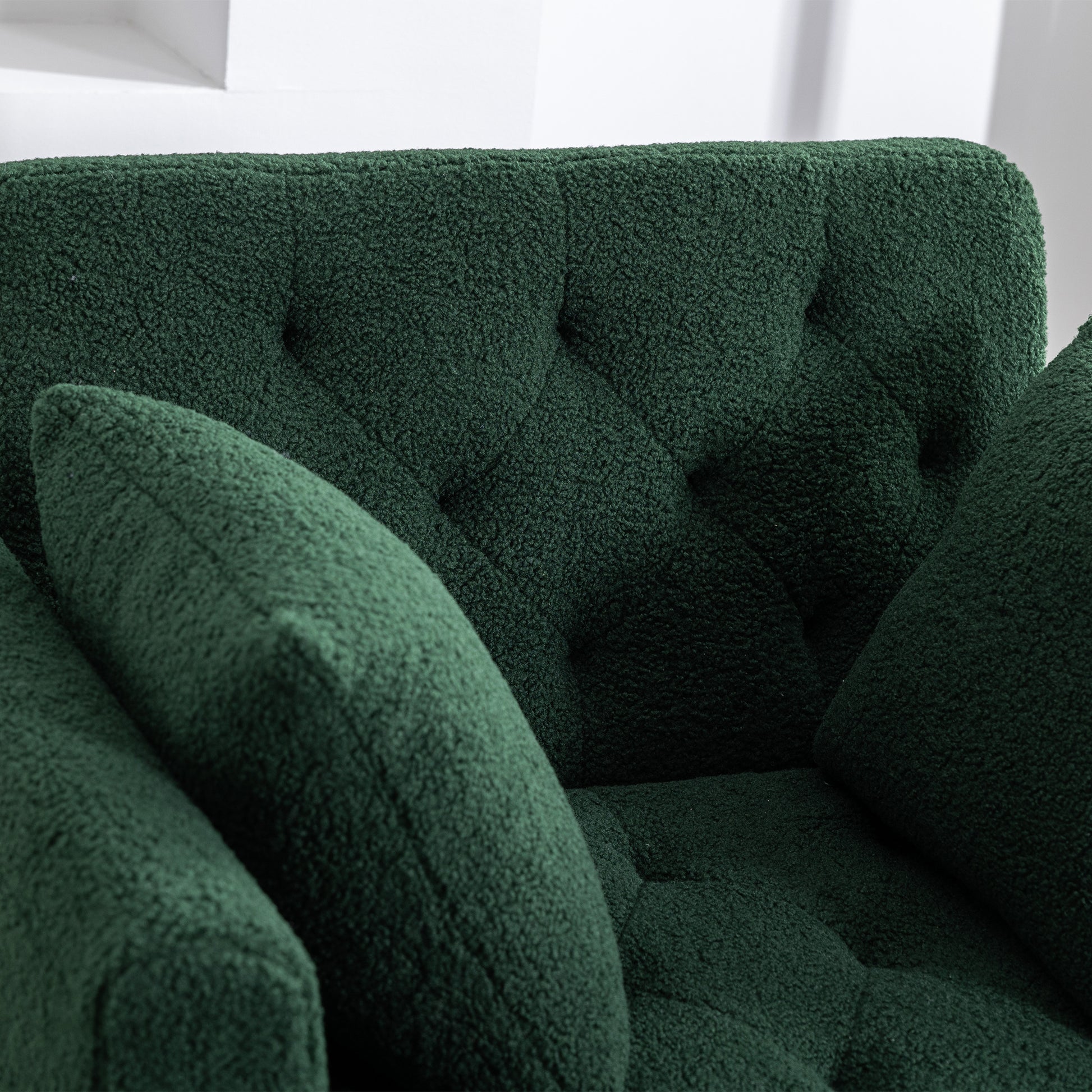36.61'' Wide Modern Accent Chair With 3 Positions Adjustable Backrest, Tufted Chaise Lounge Chair, Single Recliner Armchair With Ottoman And Gold Legs For Living Room, Bedroom Green Green Foam Sherpa