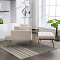 36.61'' Wide Modern Accent Chair With 3 Positions Adjustable Backrest, Tufted Chaise Lounge Chair, Single Recliner Armchair With Ottoman And Gold Legs For Living Room, Bedroom Beige Beige Foam Velvet