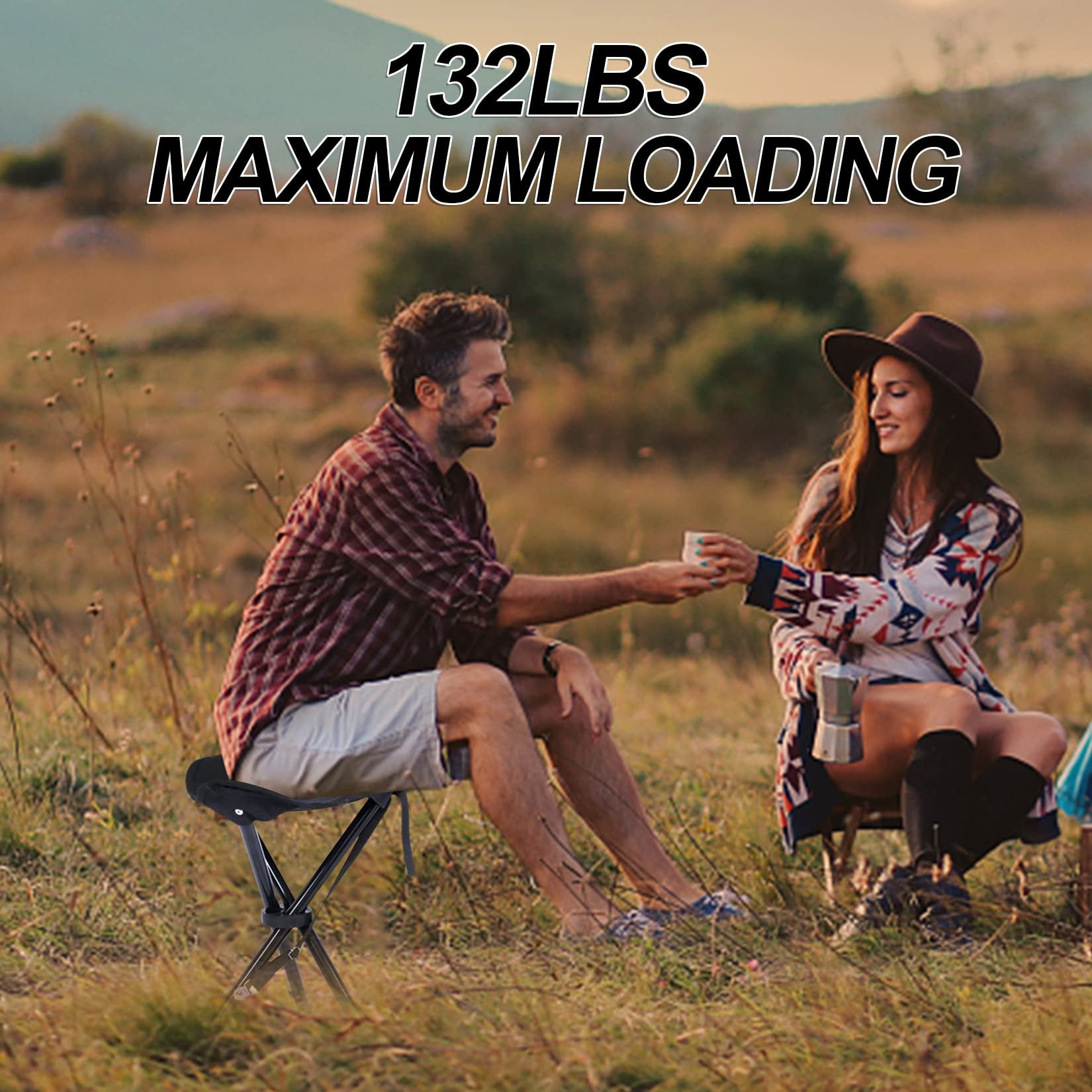 Yssoa Folding Tripod Camping Stool Tri Leg Slacker Chair Super Compact For Outdoor Backpacking Fishing Picnic Travel Beach Bbq Color: Black Black Metal