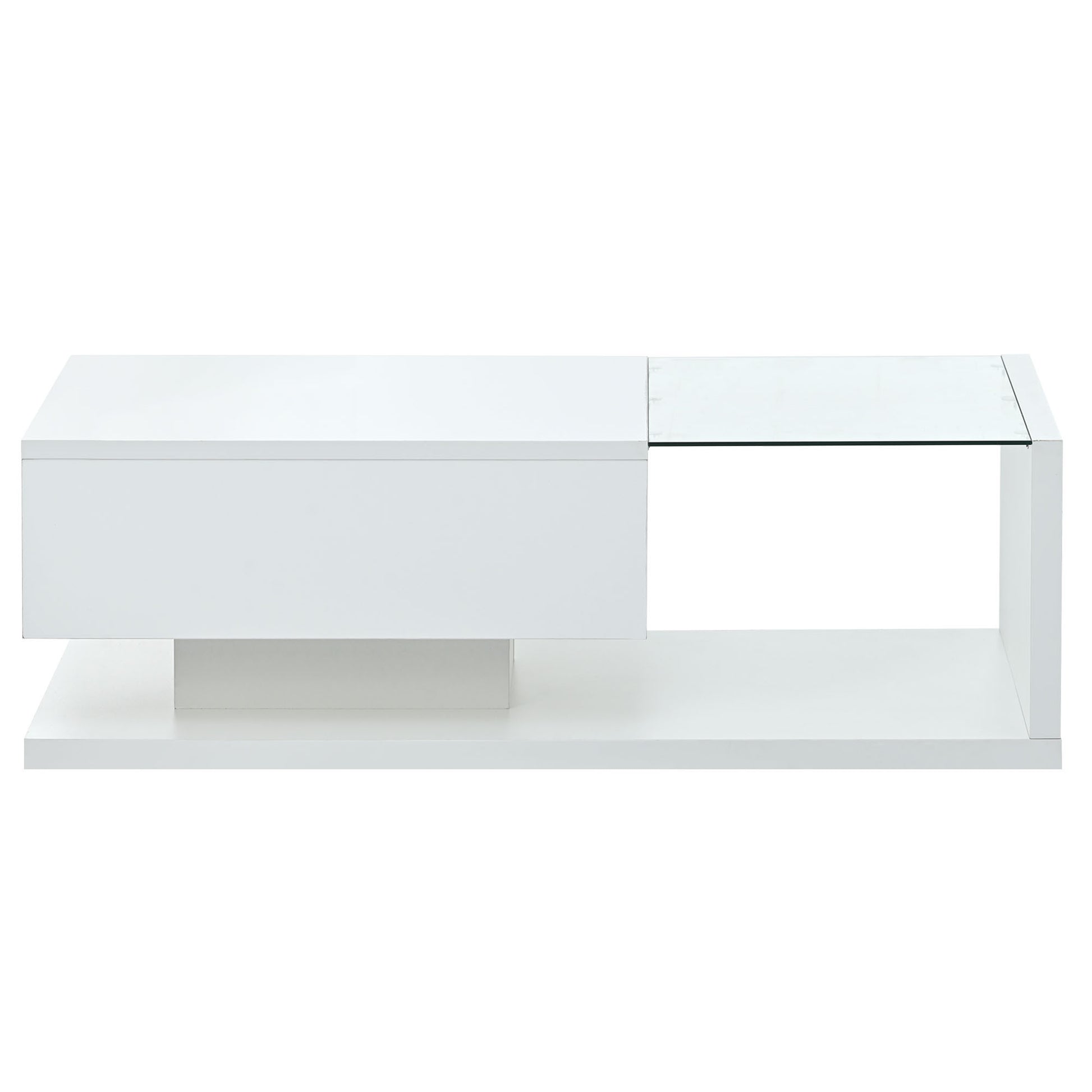 Modern Coffee Table With Tempered Glass, Wooden Cocktail Table With High Gloss Uv Surface, Modernist 2 Tier Rectangle Center Table For Living Room, White White Soft Close Drawers Primary Living Space Minimalist Freestanding Rectangular Drawers Coffee &