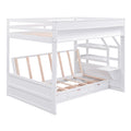 Wood Full Size Convertible Bunk Bed With Storage Staircase, Bedside Table, And 3 Drawers, White White Solid Wood Mdf