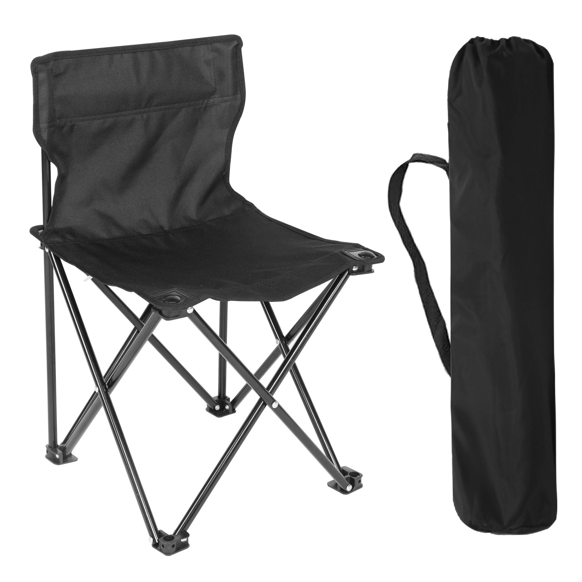 Yssoa Portable Folding Camping Chair With Carry Bag For Adults, Collapsible Anti Slip Padded Oxford Cloth Stool For Beach, Hiking, Fishing, Gardening, Picnic Color: Black, Size: Small Black Metal